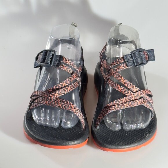CHACO Kid's Adjustable Strap Padded Eclipse Hiking Sandals Black/Orange Size 5 - Picture 3 of 10